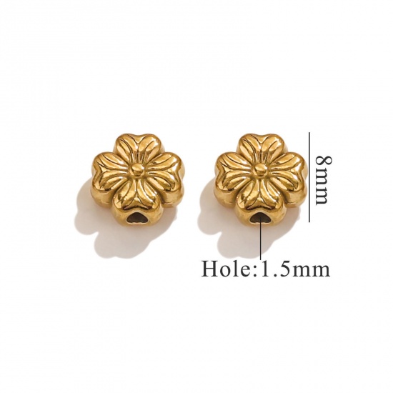 Immagine di 2 Pz Placcatura Sottovuoto 304 Acciaio Inossidabile Perline per la Creazione di Gioielli con Fai-da-te Fiore Placcato Oro 18K 8mm x 8mm, Buco: Circa 1.5mm