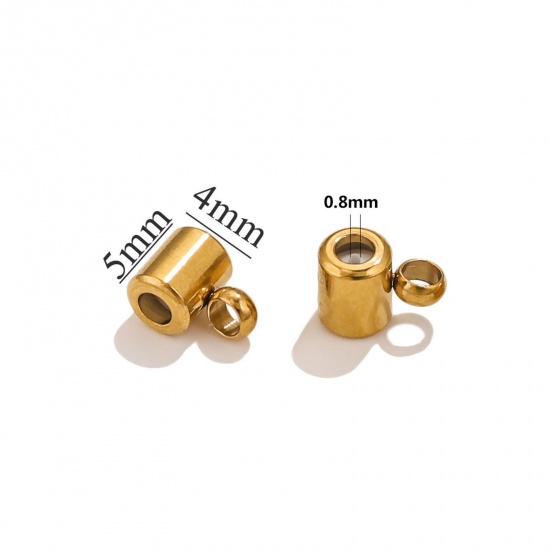 Picture of 5 PCs 304 Stainless Steel Stopper Spacer Beads With Rubber Core For DIY Jewelry Making Findings Cylinder 18K Gold Plated 7mm x 4mm, Hole: Approx 1.4mm