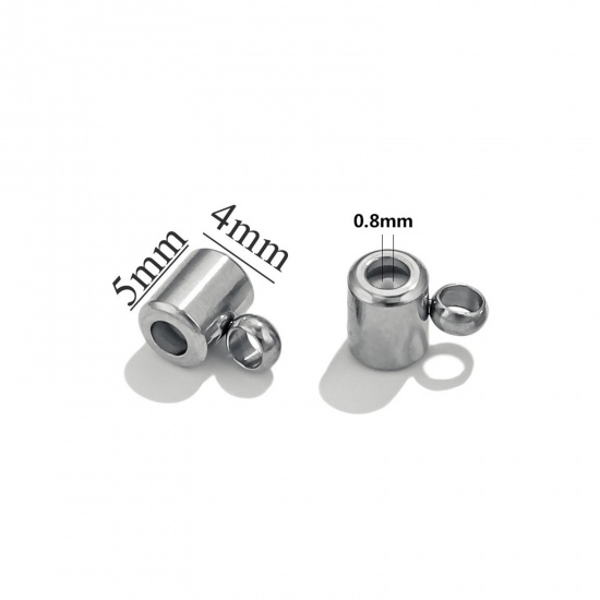 Picture of 5 PCs 304 Stainless Steel Stopper Spacer Beads With Rubber Core For DIY Jewelry Making Findings Cylinder Silver Tone 6mm x 4mm, Hole: Approx 1.4mm