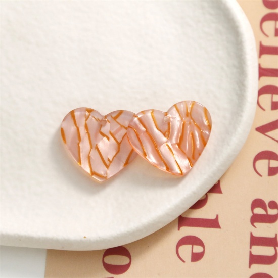 Picture of 10 PCs Acrylic Valentine's Day Charms Heart Orange Pink 22mm x 19mm