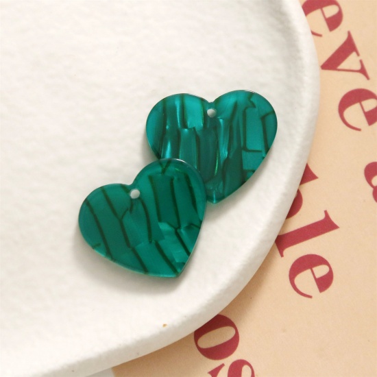 Picture of 10 PCs Acrylic Valentine's Day Charms Heart Dark Green 22mm x 19mm