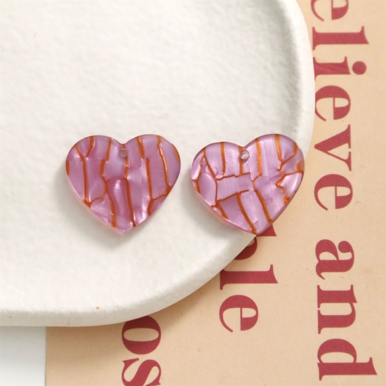 Picture of 10 PCs Acrylic Valentine's Day Charms Heart Fuchsia 22mm x 19mm