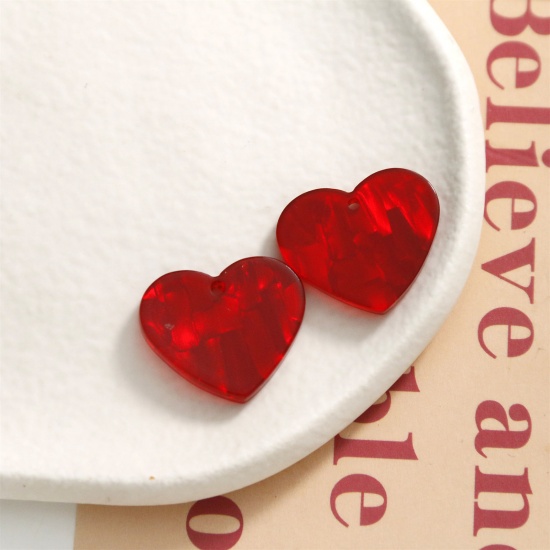 Picture of 10 PCs Acrylic Valentine's Day Charms Heart Red 22mm x 19mm