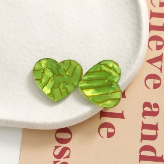 Picture of 10 PCs Acrylic Valentine's Day Charms Heart Light Green 22mm x 19mm