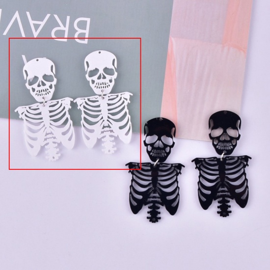 Picture of 5 PCs Acrylic Halloween Pendants Skeleton Skull White Hollow 6.7cm x 3.8cm