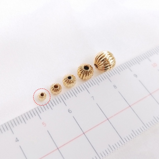 Picture of 10 PCs Brass Beads For DIY Jewelry Making 14K Real Gold Plated Round Stripe About 3mm Dia.