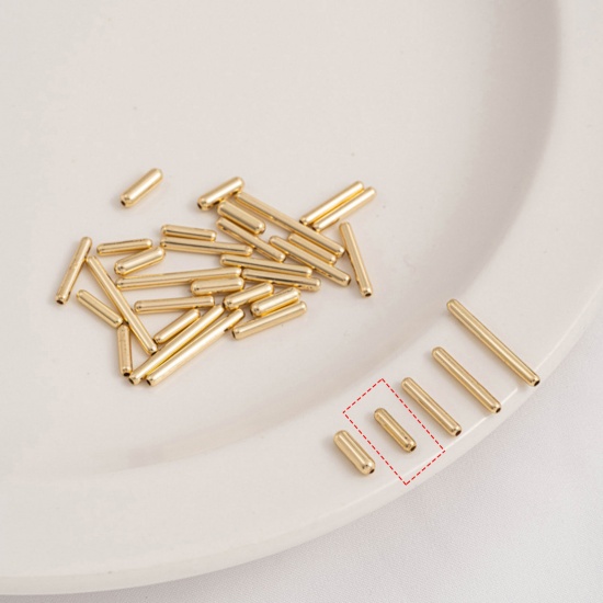 Picture of 10 PCs Brass Beads For DIY Jewelry Making 14K Real Gold Plated Tube About 6.5mm x 1.5mm