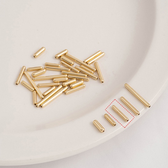 Picture of 10 PCs Brass Beads For DIY Jewelry Making 14K Real Gold Plated Tube About 9.5mm x 1.5mm