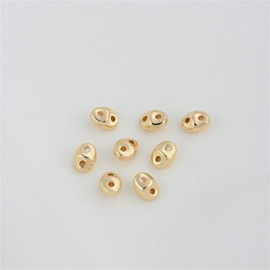 Image de 2 Pcs Perles pour DIY Fabrication de Bijoux en Laiton Plaqué Or Véritable 14K Ovale Env. 6.2mm x 5mm