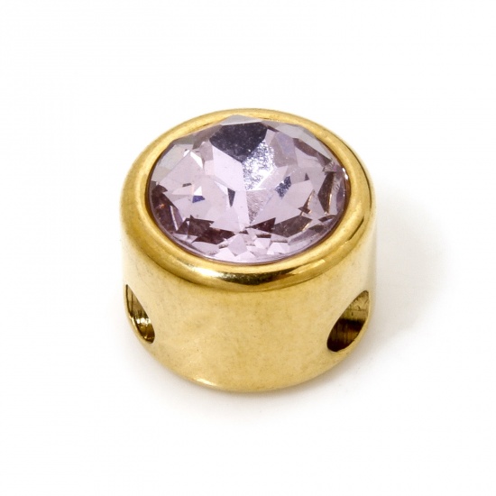 Imagen de 2 Unidades 304 Acero Inoxidable Cuentas Para Hacer Joyas De Bricolaje Plano Redondo Chapado en Oro de 18K Rosa Claro Rhinestone 8mm Diámetro, Agujero: Aprox 1.6mm