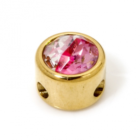 Imagen de 2 Unidades Recubrimiento al Vacío PVD Ecológico 304 Acero Inoxidable Cuentas Para Hacer Joyas De Bricolaje Chapado en Oro de 18K Plano Redondo Ciruela Roja Rhinestone 8mm Diámetro, Agujero: Aprox 1.6mm
