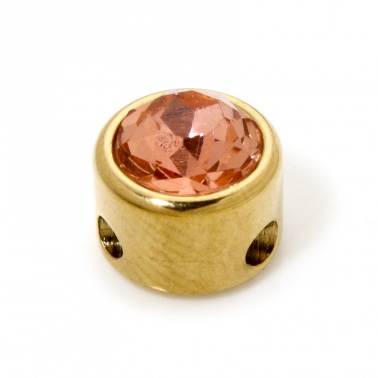 Imagen de 2 Unidades 304 Acero Inoxidable Cuentas Para Hacer Joyas De Bricolaje Plano Redondo Chapado en Oro de 18K Naranja Rosa Rhinestone 8mm Diámetro, Agujero: Aprox 1.6mm