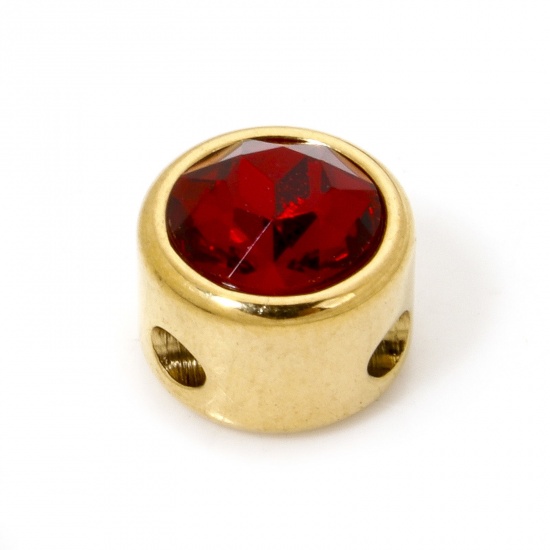 Imagen de 2 Unidades Recubrimiento al Vacío PVD Ecológico 304 Acero Inoxidable Cuentas Para Hacer Joyas De Bricolaje Chapado en Oro de 18K Plano Redondo Siam Rhinestone 8mm Diámetro, Agujero: Aprox 1.6mm
