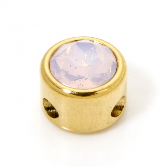 Imagen de 2 Unidades 304 Acero Inoxidable Cuentas Para Hacer Joyas De Bricolaje Plano Redondo Chapado en Oro de 18K Rosa Claro Rhinestone 8mm Diámetro, Agujero: Aprox 1.6mm