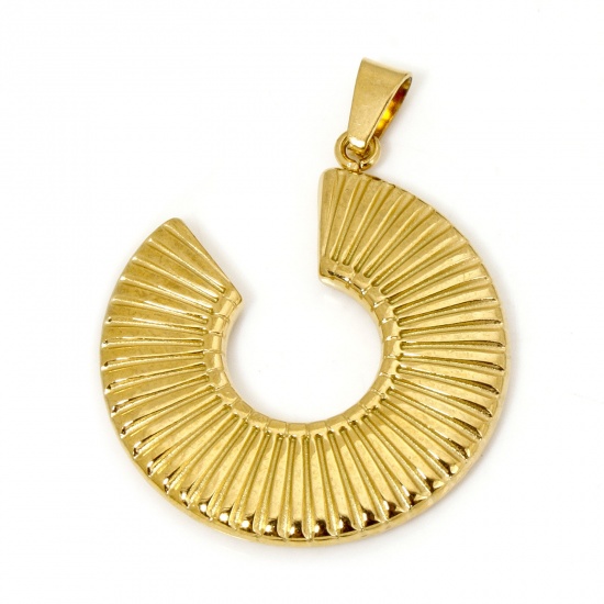 Immagine di 1 Pz Placcatura Sottovuoto PVD Ecologica 304 Acciaio Inossidabile Ciondoli Pendenti Placcato Oro 18K Anello Striscia 3.4cm x 2.6cm