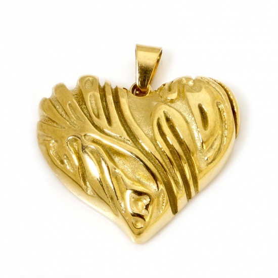 Immagine di 1 Pz Placcatura Sottovuoto PVD Ecologica 304 Acciaio Inossidabile San Valentino Ciondoli Pendenti Placcato Oro 18K Cuore Struttura 26mm x 25mm