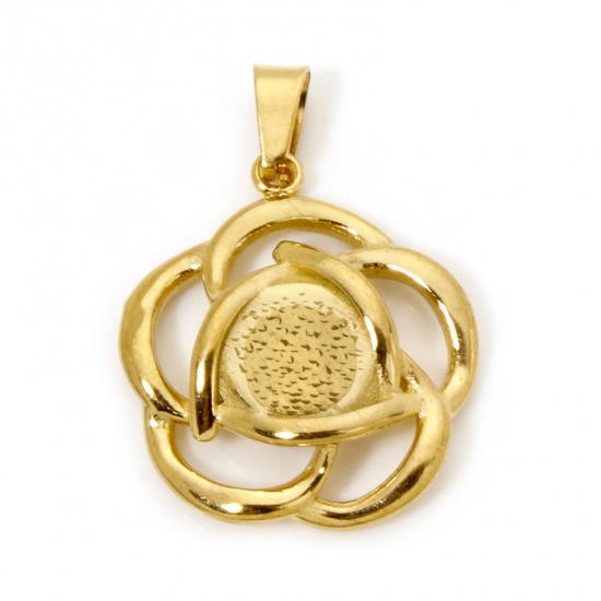 Image de 1 Pièce Pendentif Breloque en 304 Acier Inoxydable Revêtement sous Vide PVD Respectueux de l'Environnement Plaqué Or 18K Bleu Fleur Imitation Turquoise 29mm x 21mm