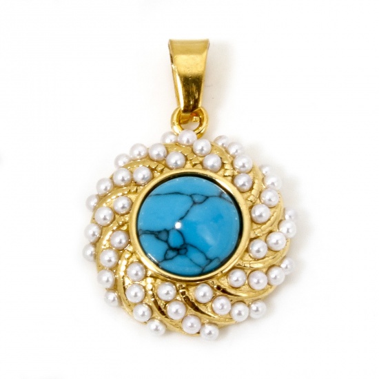 Image de 1 Pièce Pendentif Breloque en 304 Acier Inoxydable Revêtement sous Vide PVD Respectueux de l'Environnement Plaqué Or 18K Bleu Spiral Imitation Turquoise 24mm x 16.5mm