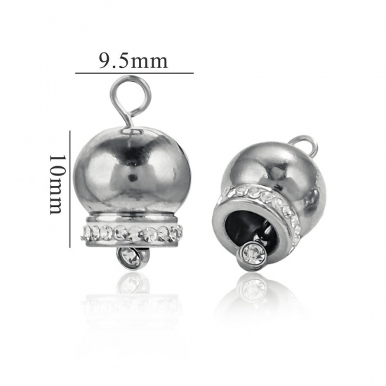 Immagine di 2 Pz 304 Acciaio Inossidabile 3D Ciondoli Natale Jingling Campanello Tono Argento Trasparente Cubic Zirconiae 16mm x 10mm