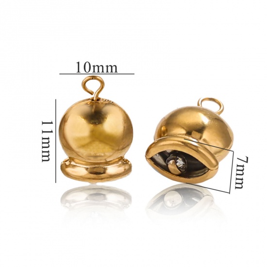 Immagine di 2 Pz Placcatura Sottovuoto 304 Acciaio Inossidabile 3D Ciondoli Natale Jingling Campanello Placcato Oro 18K 17mm x 10mm