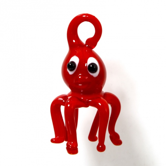 Picture of 1 Piece Lampwork Glass Ocean Jewelry Pendants Red Octopus 3D 4cm x 2.2cm