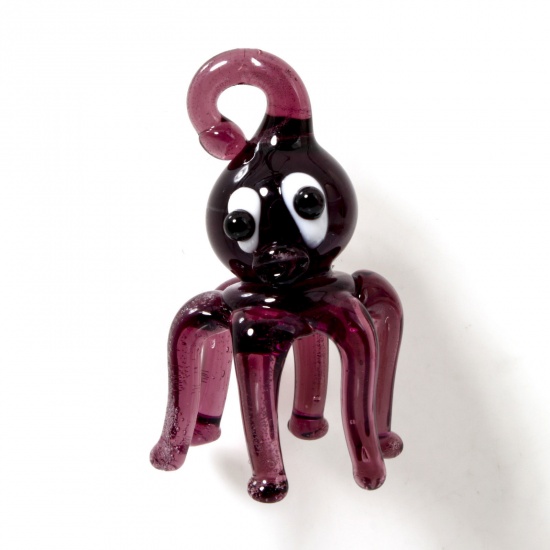 Picture of 1 Piece Lampwork Glass Ocean Jewelry Pendants Puce Octopus 3D 4cm x 2.2cm