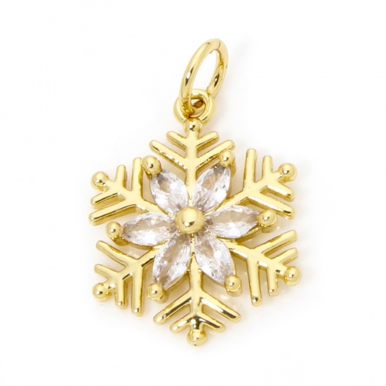 Image de 1 Pièce Breloques Noël en Laiton Respectueux de la Nature Flocon de Neige de Noël Plaqué Or Véritable 18K 20mm x 13mm