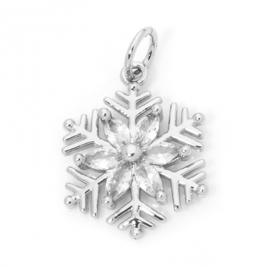 Image de 1 Pièce Breloques Noël en Laiton Respectueux de la Nature Flocon de Neige de Noël Plaqué Platine Véritable 20mm x 13mm
