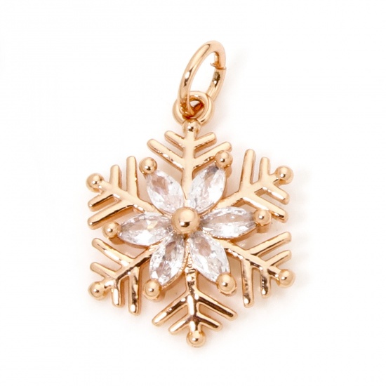 Image de 1 Pièce Breloques Noël en Laiton Respectueux de la Nature Flocon de Neige de Noël Plaqué Or Rose Véritable 20mm x 13mm
