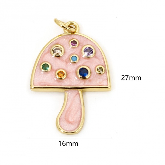 Imagen de 1 Unidad Respetuoso del Medio Ambiente Latón Colgantes Seta 18K Oro Real Chapado Esmalte Multicolor Circón Artificial 27mm x 16mm
