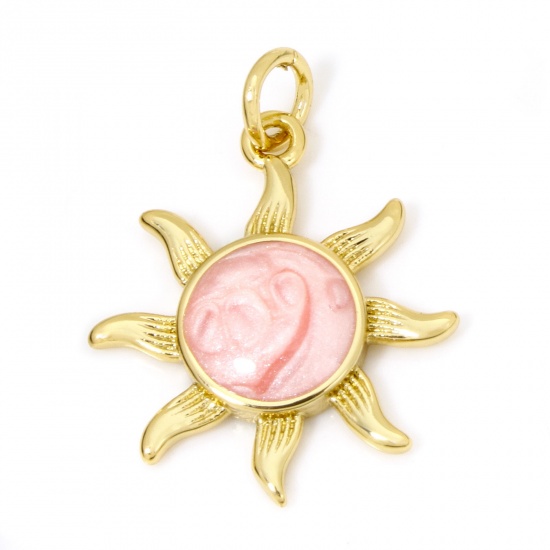 Immagine di 1 Piece Eco-friendly Brass Galaxy Charms 18K Real Gold Plated Pink Pearlized Sun Enamel 23mm x 17mm