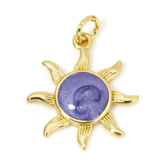 Immagine di 1 Piece Eco-friendly Brass Galaxy Charms 18K Real Gold Plated Purple Pearlized Sun Enamel 23mm x 17mm