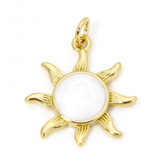 Immagine di 1 Piece Eco-friendly Brass Galaxy Charms 18K Real Gold Plated White Pearlized Sun Enamel 23mm x 17mm