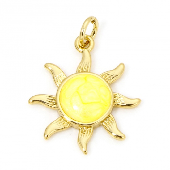 Immagine di 1 Piece Eco-friendly Brass Galaxy Charms 18K Real Gold Plated Yellow Pearlized Sun Enamel 23mm x 17mm