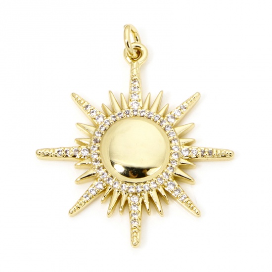 Immagine di 1 Pz Ecologico Ottone Galassia Ciondoli Pendenti Sole 18K Vero Oro Placcato Micro Spianare Trasparente Cubic Zirconiae 3.4cm x 2.8cm