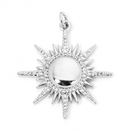 Immagine di 1 Pz Ecologico Ottone Galassia Ciondoli Pendenti Sole Vero Platino Placcato Micro Spianare Trasparente Cubic Zirconiae 3.4cm x 2.8cm