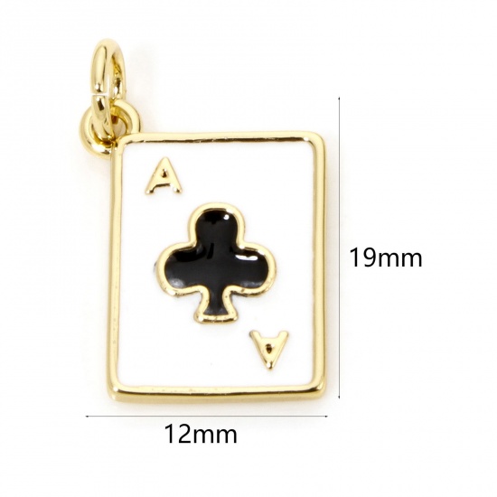 Picture of 1 Piece Eco-friendly Brass Charms 18K Real Gold Plated Black & White Poker Card Enamel 19mm x 12mm