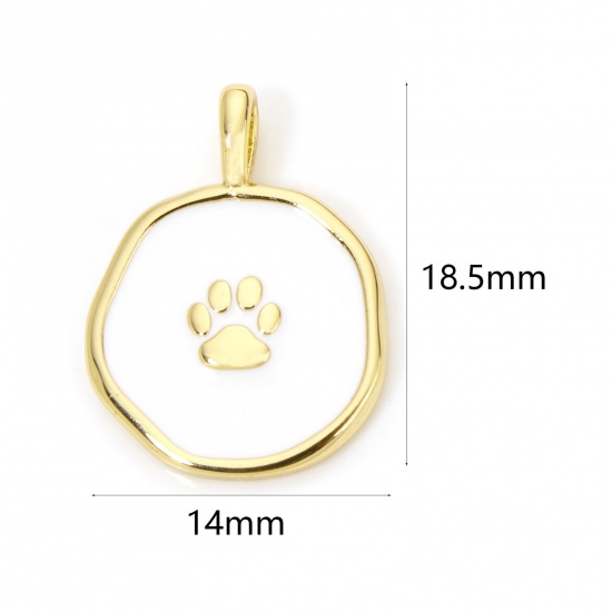 Picture of 1 Piece Eco-friendly Brass Pet Memorial Charms 18K Real Gold Plated White Irregular Paw Print Enamel 18.5mm x 14mm