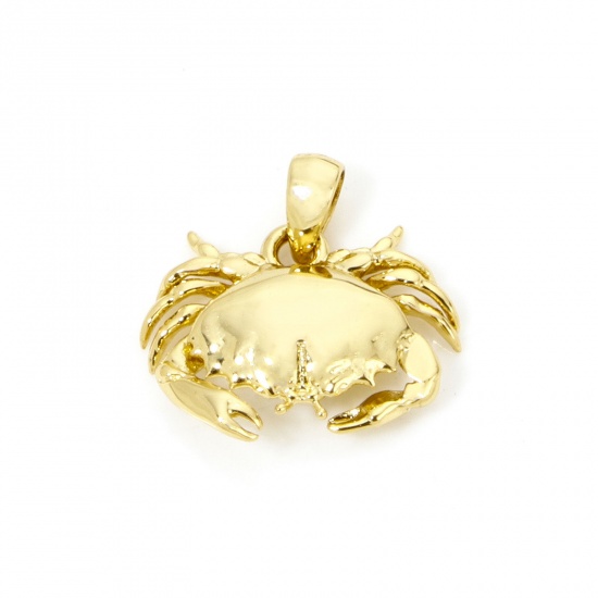 Picture of 1 Piece Eco-friendly Brass Ocean Jewelry Charm Pendant 18K Real Gold Plated Crab Animal 3D 17mm x 17mm