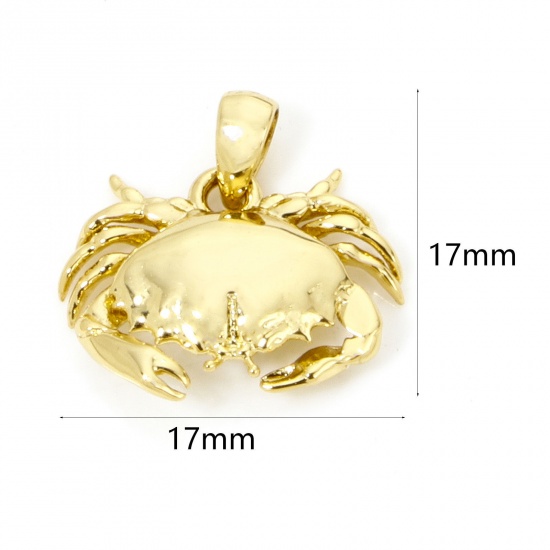 Immagine di 1 Piece Eco-friendly Brass Ocean Jewelry Charm Pendant 18K Real Gold Plated Crab Animal 3D 17mm x 17mm