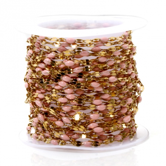 Imagen de 5 M (Aprox 5 M/Rollo) Enchapado al Vacío 304 Acero Inoxidable Cadena de Labios Para Accesorios Hechos a Mano para Hacer Joyas Chapado en Oro de 18K Naranja Rosa Esmalte 2mm