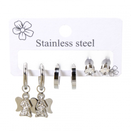 Picture of Wholesale Stylish Ear Post Stud Earrings Set, Angel Silver Tone 304 Stainless Steel, Women's Gift Jewelry Supply, 28mm x 12mm, Post/ Wire Size: 1mm(18 gauge) - 0.8mm(20 gauge), 1 Set ( 6 PCs/Set)