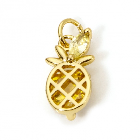 Immagine di 1 Pz Ecologico Ottone Ciondoli Ananas 18K Vero Oro Placcato Giallo Cubic Zirconiae 14mm x 6mm