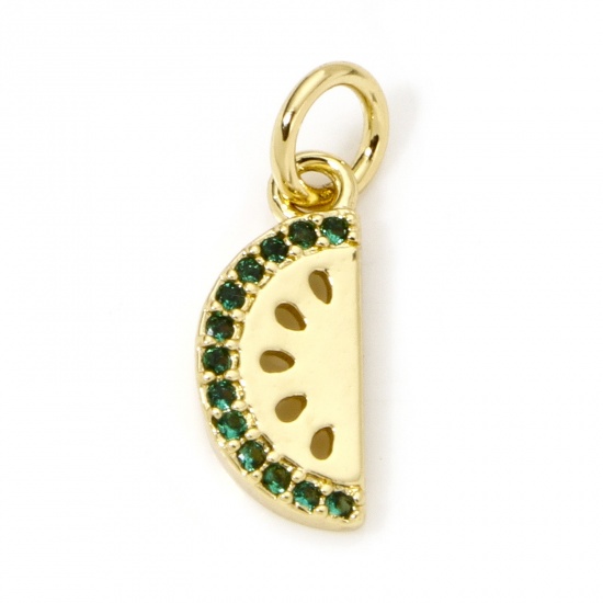 Immagine di 1 Pz Ecologico Ottone Ciondoli Anguria 18K Vero Oro Placcato Micro Spianare Verde Cubic Zirconiae 16mm x 5mm