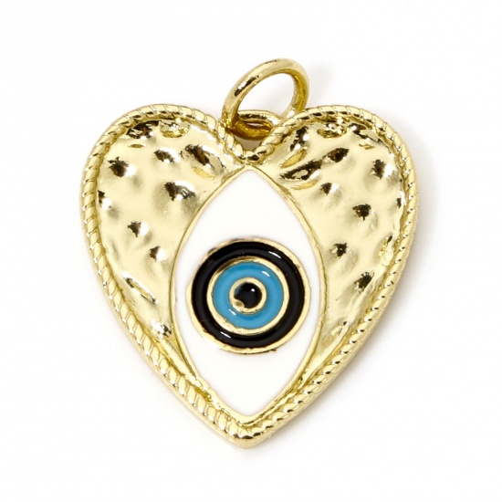 Imagen de 1 Unidad Respetuoso del Medio Ambiente Latón Religión Colgantes Corazón 18K Oro Real Chapado Multicolor Mal de ojo Esmalte 22mm x 17.5mm