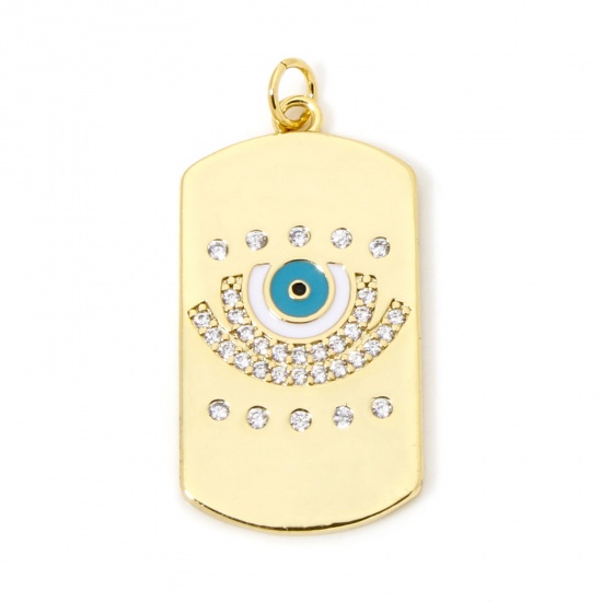 Imagen de 1 Unidad Respetuoso del Medio Ambiente Latón Religión Colgantes Rectángulo 18K Oro Real Chapado Ojo Micro Pave Claro Circón Artificial 3.4cm x 1.6cm