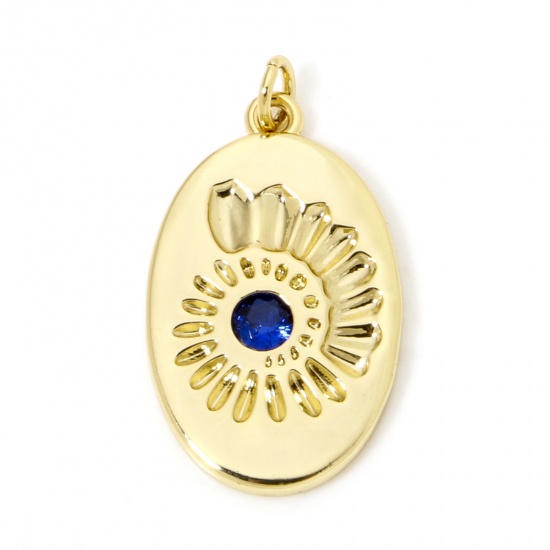 Imagen de 1 Unidad Respetuoso del Medio Ambiente Latón Religión Colgantes Óvalo 18K Oro Real Chapado Ojo Azul Marino Circón Artificial 3cm x 1.7cm