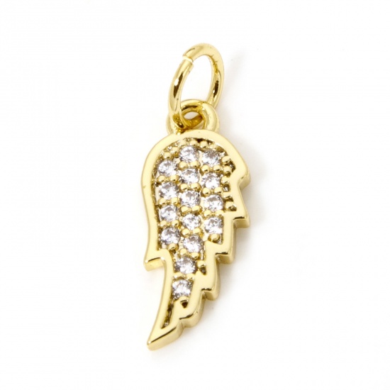 Immagine di 1 Pz Ecologico Ottone Ciondoli Ali 18K Vero Oro Placcato Micro Spianare Trasparente Cubic Zirconiae 18mm x 6mm