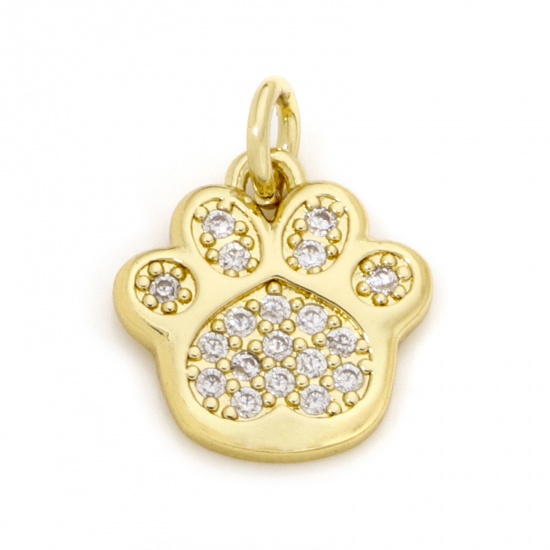 Immagine di 1 Pz Ecologico Ottone Ciondoli Artiglio Della Zampa di Cane 18K Vero Oro Placcato Micro Spianare Trasparente Cubic Zirconiae 16mm x 12mm