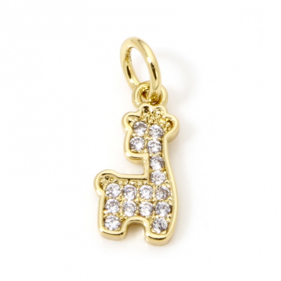 Immagine di 1 Pz Ecologico Ottone Ciondoli Cervo 18K Vero Oro Placcato Micro Spianare Trasparente Cubic Zirconiae 15mm x 6mm